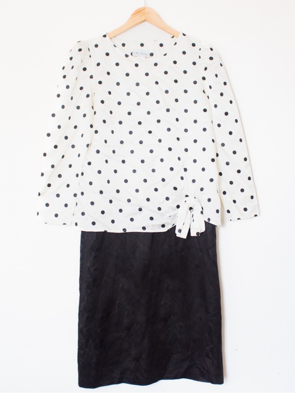 Miss Dorby | Vintage 80's White & Black Polka Dot Drop Waist Dress | Size 12